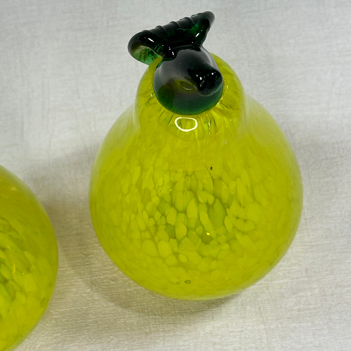 Pair Kosta Boda Gunnel Sahlin Glass Pears Paperweights Sculptures Swedish