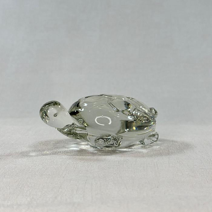 Vintage Glass Turtle Paperweight Figurine Hand Blown Clear Glass