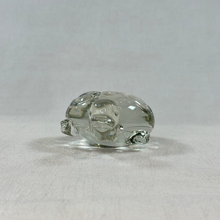 Vintage Glass Turtle Paperweight Figurine Hand Blown Clear Glass