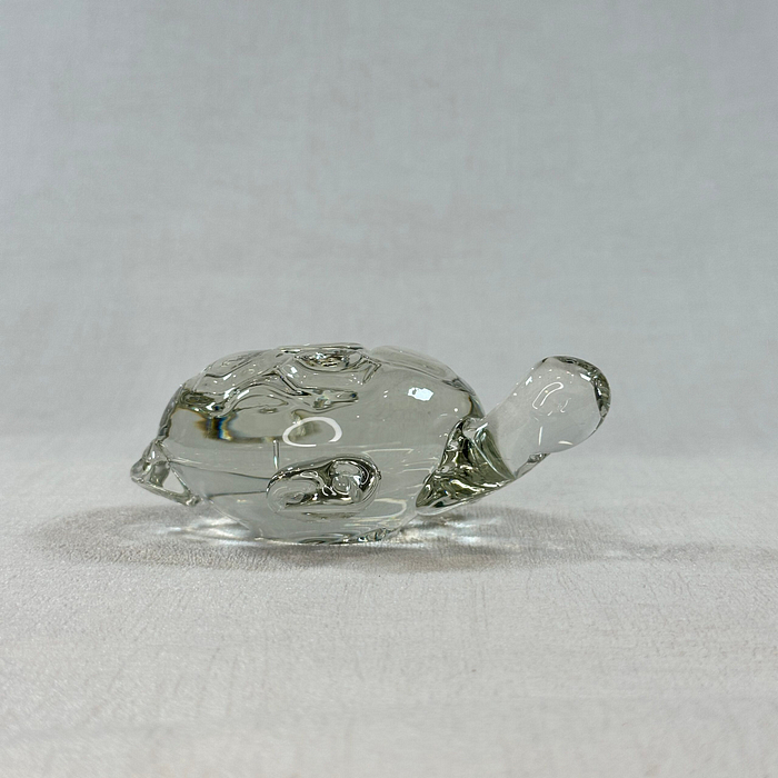 Vintage Glass Turtle Paperweight Figurine Hand Blown Clear Glass