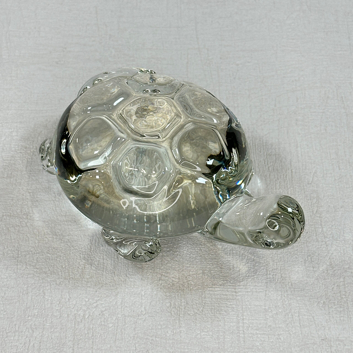 Vintage Glass Turtle Paperweight Figurine Hand Blown Clear Glass