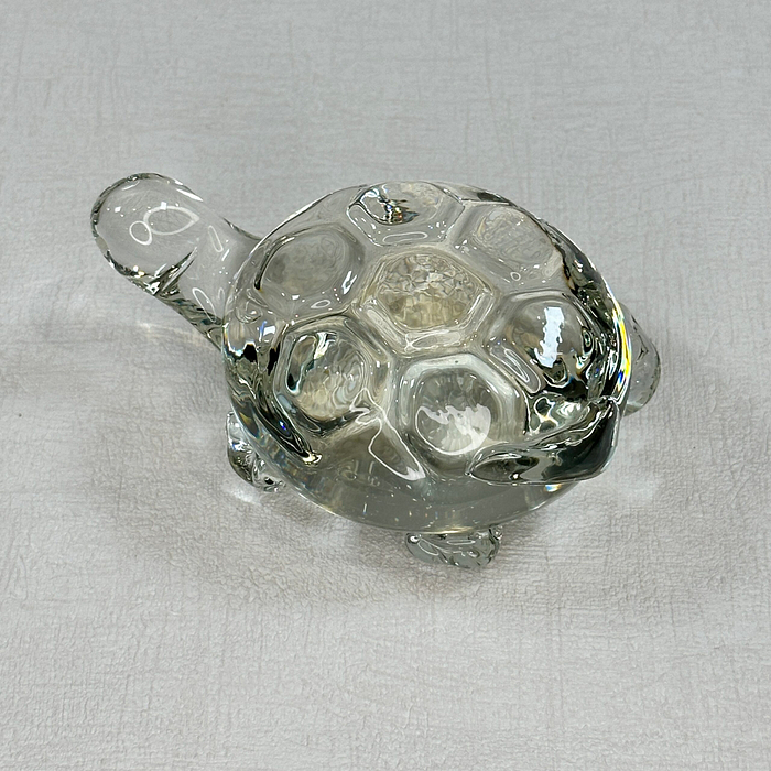 Vintage Glass Turtle Paperweight Figurine Hand Blown Clear Glass