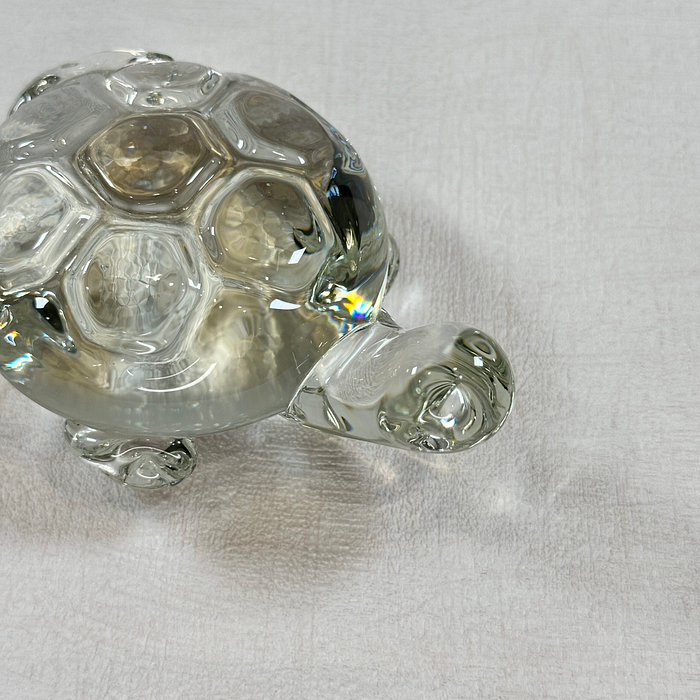 Vintage Glass Turtle Paperweight Figurine Hand Blown Clear Glass