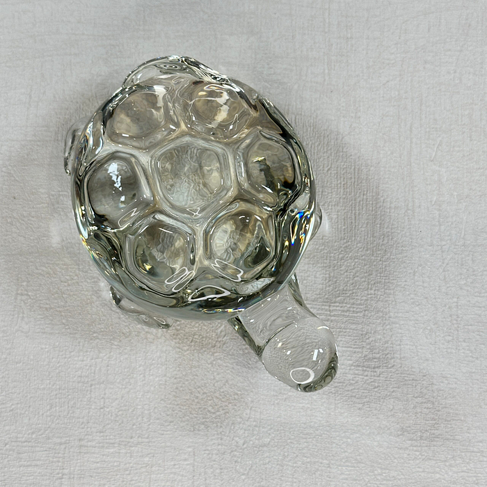 Vintage Glass Turtle Paperweight Figurine Hand Blown Clear Glass