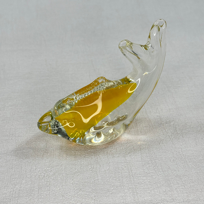 Hand Blown Art Glass Dolphin Figurine Yellow Clear Glass Ornament