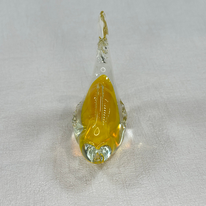 Hand Blown Art Glass Dolphin Figurine Yellow Clear Glass Ornament