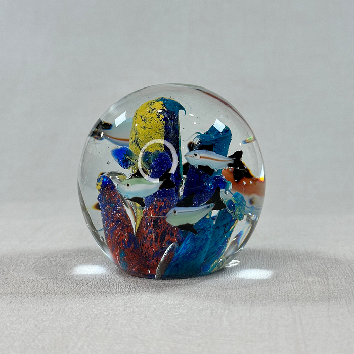 Vintage Murano Glass Aquarium Paperweight Fish Coral 1950s Italy