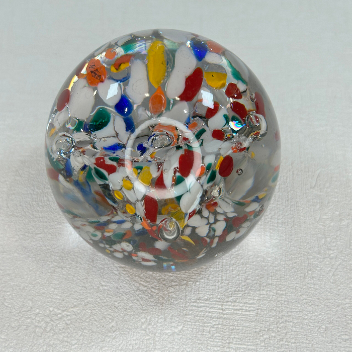 Vintage Murano Glass Paperweight Millefiori Floral 1960s Italy