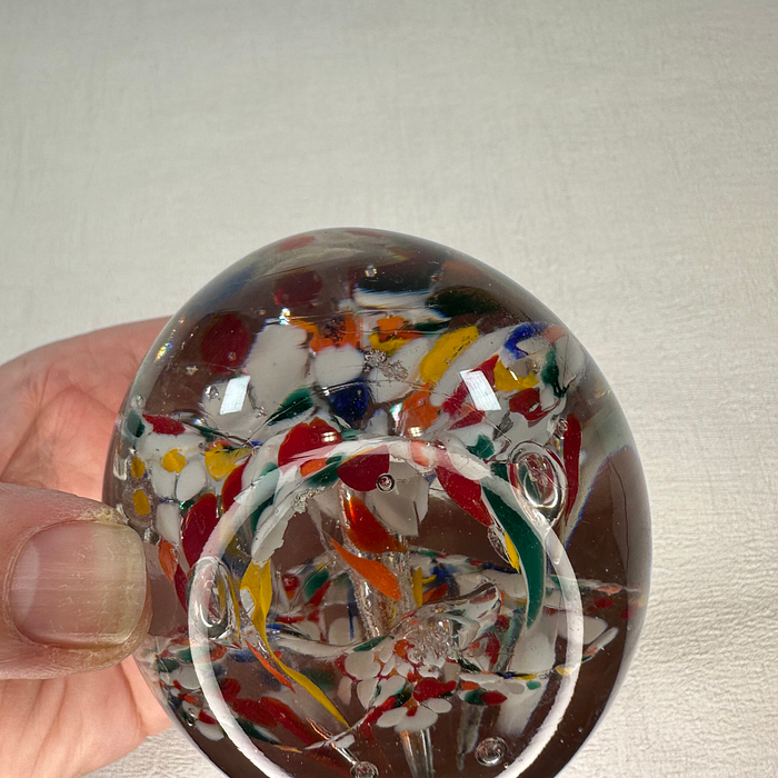 Vintage Murano Glass Paperweight Millefiori Floral 1960s Italy