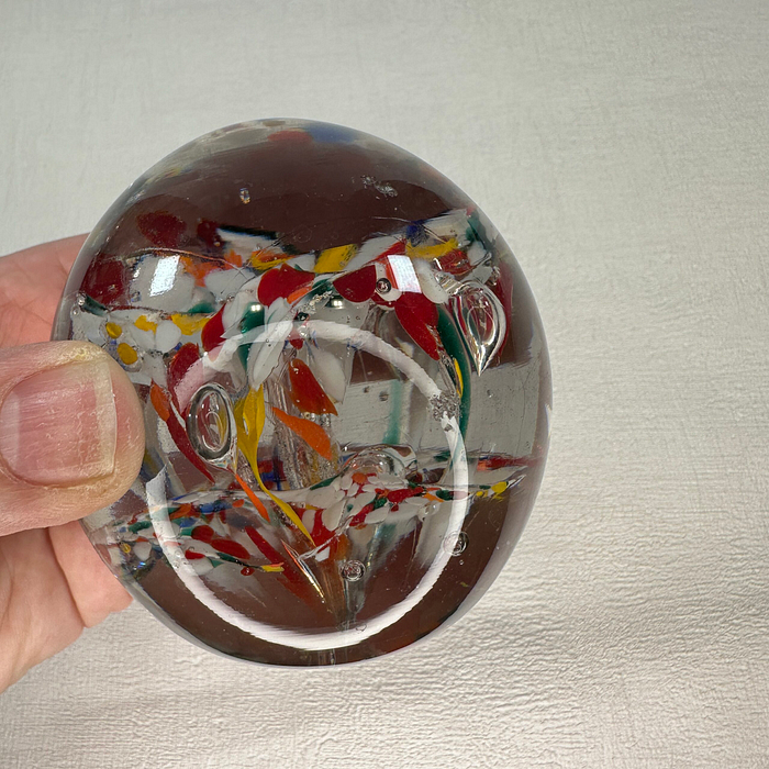 Vintage Murano Glass Paperweight Millefiori Floral 1960s Italy