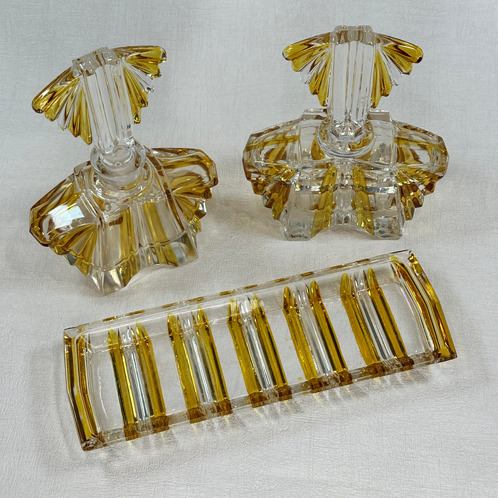 Antique Val St Lambert Crystal Boudoir Set Art Deco 1910 Belgium