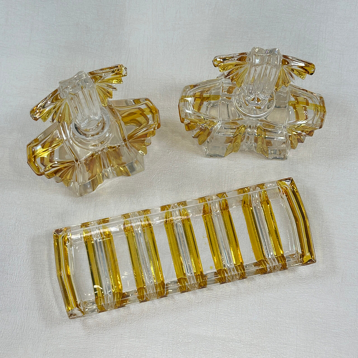 Antique Val St Lambert Crystal Boudoir Set Art Deco 1910 Belgium