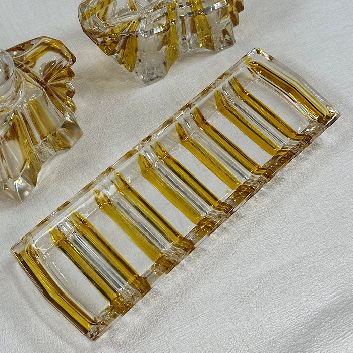 Antique Val St Lambert Crystal Boudoir Set Art Deco 1910 Belgium