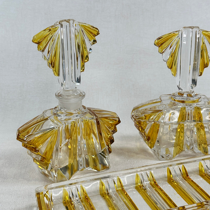 Antique Val St Lambert Crystal Boudoir Set Art Deco 1910 Belgium