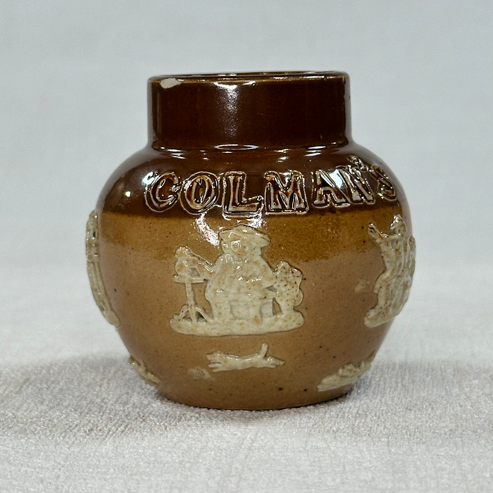 Royal Doulton Stoneware Colman's Mustard Pot c1910 Advertising Hunt Scene