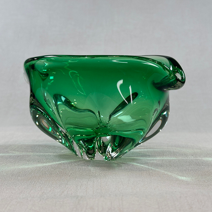 Vintage Chribska Glass Bowl Josef Hospodka Green Art Glass 1960s