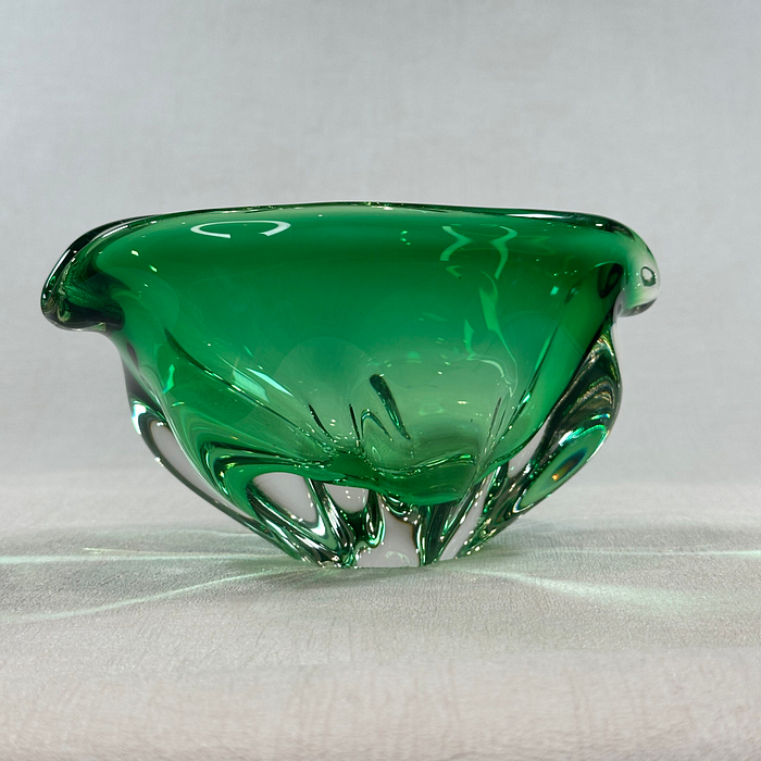 Vintage Chribska Glass Bowl Josef Hospodka Green Art Glass 1960s