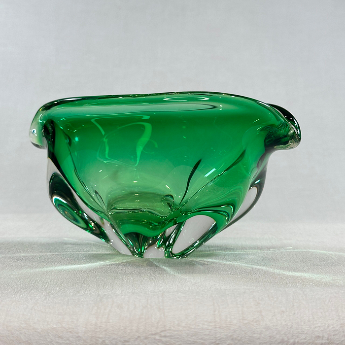 Vintage Chribska Glass Bowl Josef Hospodka Green Art Glass 1960s