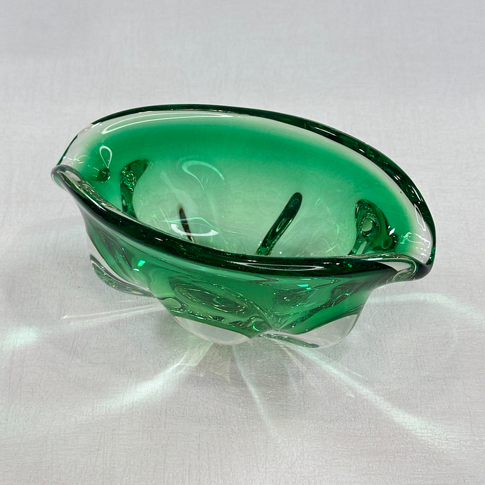 Vintage Chribska Glass Bowl Josef Hospodka Green Art Glass 1960s