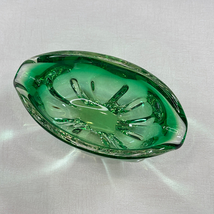 Vintage Chribska Glass Bowl Josef Hospodka Green Art Glass 1960s