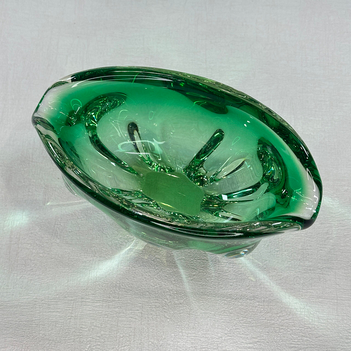 Vintage Chribska Glass Bowl Josef Hospodka Green Art Glass 1960s