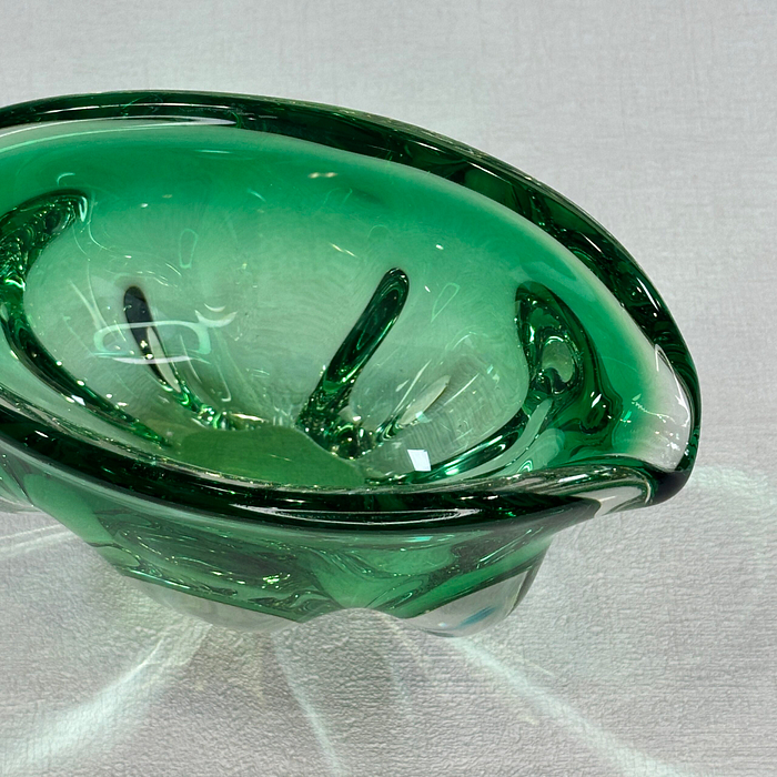 Vintage Chribska Glass Bowl Josef Hospodka Green Art Glass 1960s