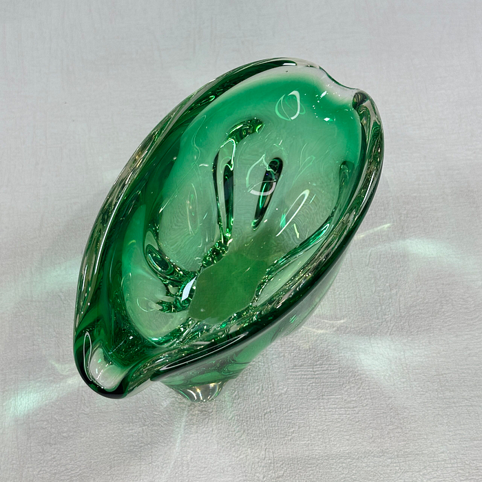 Vintage Chribska Glass Bowl Josef Hospodka Green Art Glass 1960s