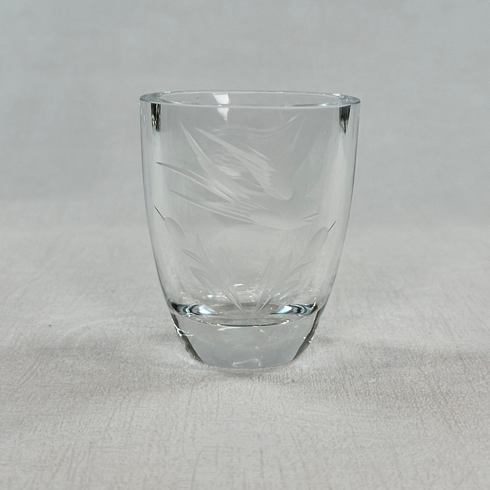 Vintage Swedish Crystal Vase Etched Bird Cattails Smålands Konstglas