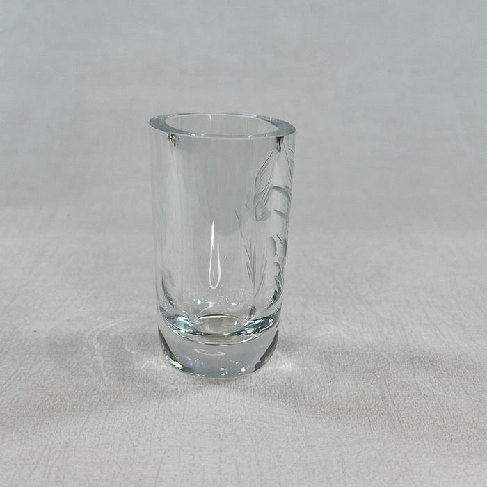 Vintage Swedish Crystal Vase Etched Bird Cattails Smålands Konstglas