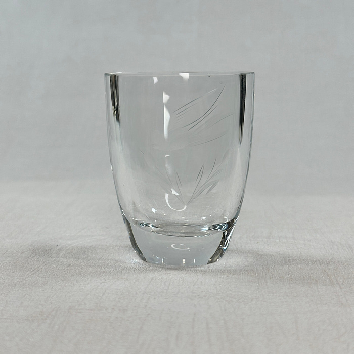 Vintage Swedish Crystal Vase Etched Bird Cattails Smålands Konstglas