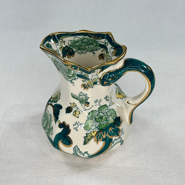 Vintage Mason's Ironstone Jug Chartreuse Pattern Hydra Handle c1950s