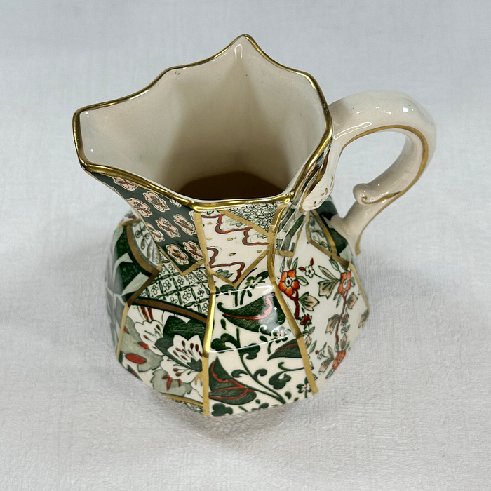 Vintage Mason's Ironstone Jug Green Applique Floral 1970s