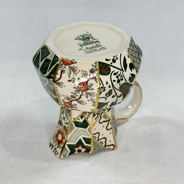 Vintage Mason's Ironstone Jug Green Applique Floral 1970s