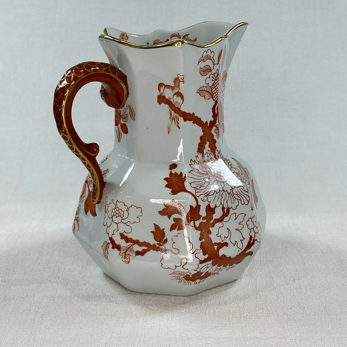 Antique Mason's Ironstone Jug Red White Chinoiserie c1850 Hydra Handle