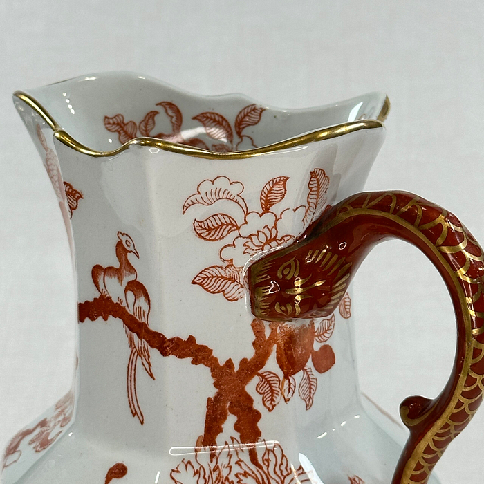 Antique Mason's Ironstone Jug Red White Chinoiserie c1850 Hydra Handle