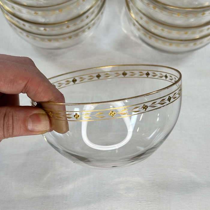 Vintage Glass Dessert Bowls Set 10 Clear Gold Trim Elegant