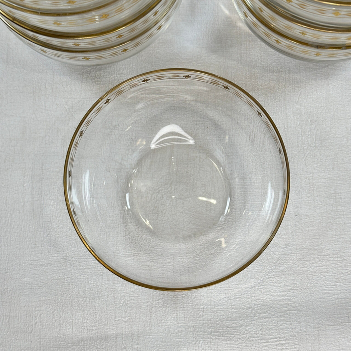 Vintage Glass Dessert Bowls Set 10 Clear Gold Trim Elegant