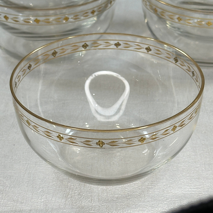 Vintage Glass Dessert Bowls Set 10 Clear Gold Trim Elegant