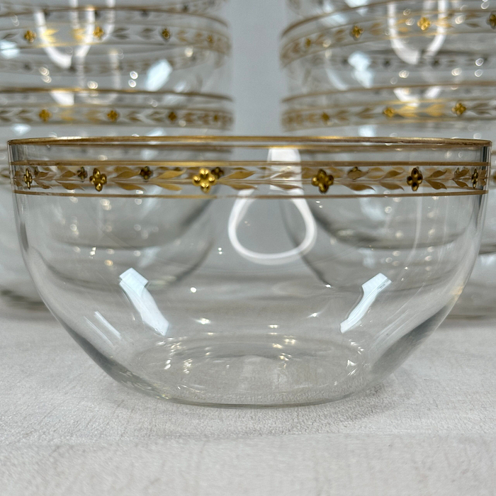 Vintage Glass Dessert Bowls Set 10 Clear Gold Trim Elegant