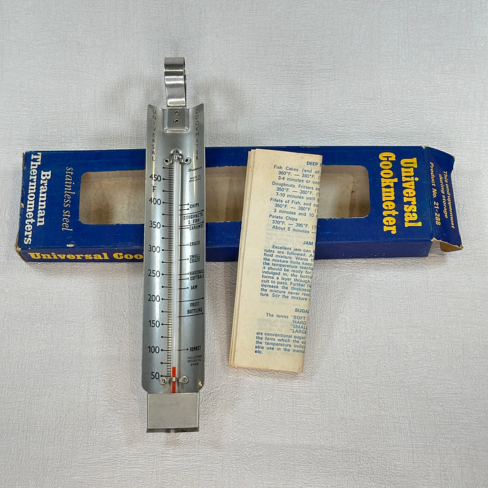 Vintage Universal Cookmeter Thermometer Stainless Steel 9" Boxed 1970s