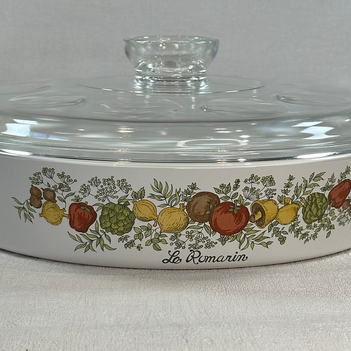 Vintage Pyrosil Casserole Dish Spice of Life La Romarin 1970s Lid Handle