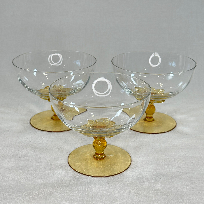 Vintage Amber Stem Dessert Dishes Sherbet Champagne Coupes Set 3