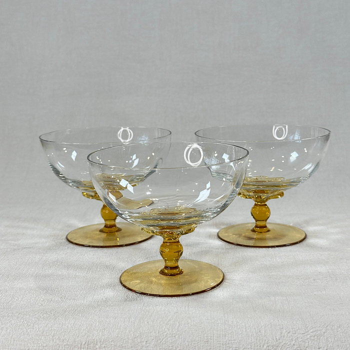 Vintage Amber Stem Dessert Dishes Sherbet Champagne Coupes Set 3