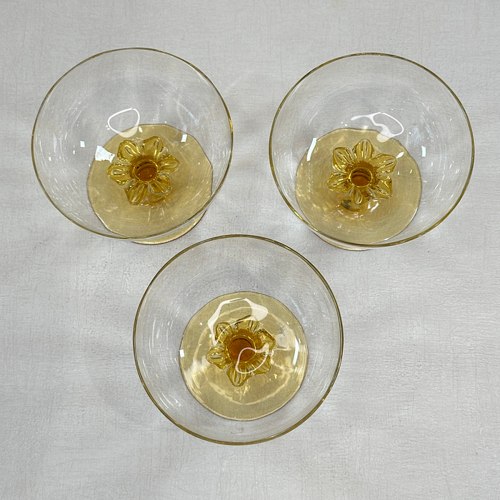 Vintage Amber Stem Dessert Dishes Sherbet Champagne Coupes Set 3