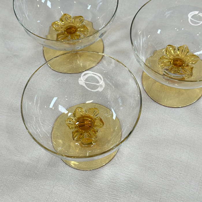 Vintage Amber Stem Dessert Dishes Sherbet Champagne Coupes Set 3