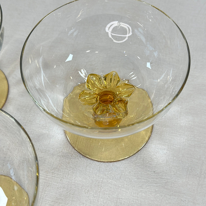 Vintage Amber Stem Dessert Dishes Sherbet Champagne Coupes Set 3