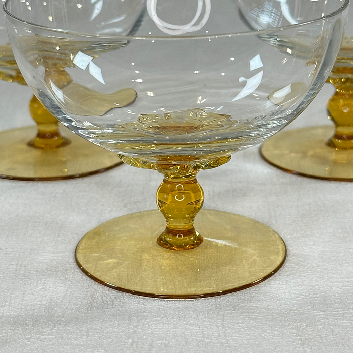 Vintage Amber Stem Dessert Dishes Sherbet Champagne Coupes Set 3