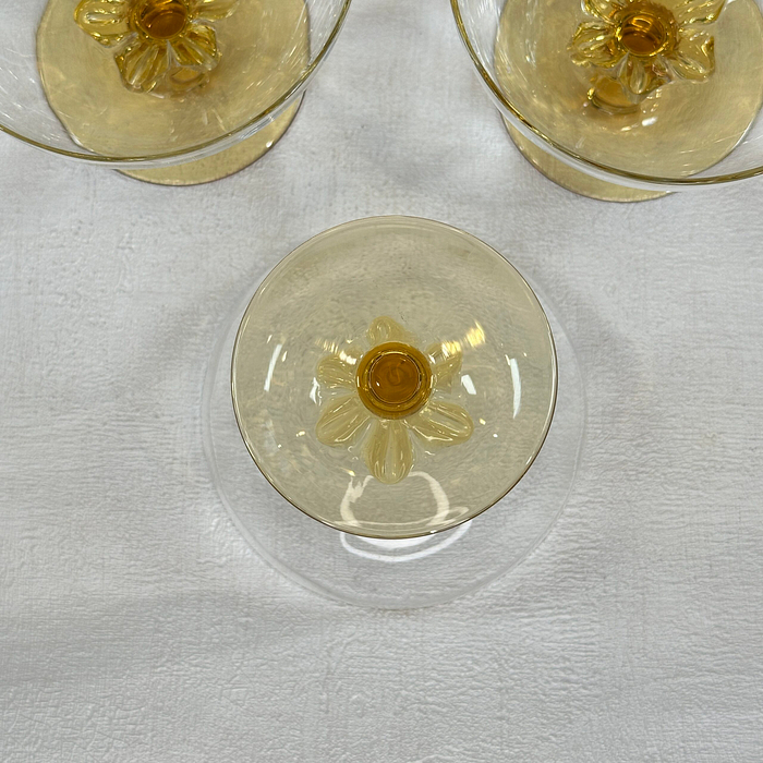 Vintage Amber Stem Dessert Dishes Sherbet Champagne Coupes Set 3