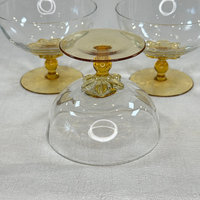 Vintage Amber Stem Dessert Dishes Sherbet Champagne Coupes Set 3