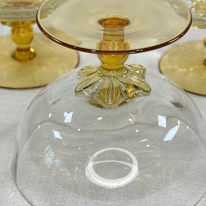 Vintage Amber Stem Dessert Dishes Sherbet Champagne Coupes Set 3